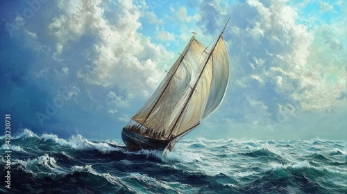 Sailing ship in a turbulent sea