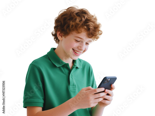 Happy Boy Using Smartphone Smiling
