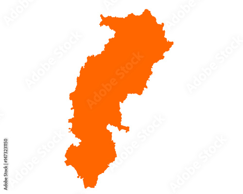 Chhattisgarh state map in orange – isolated flat vector graphic