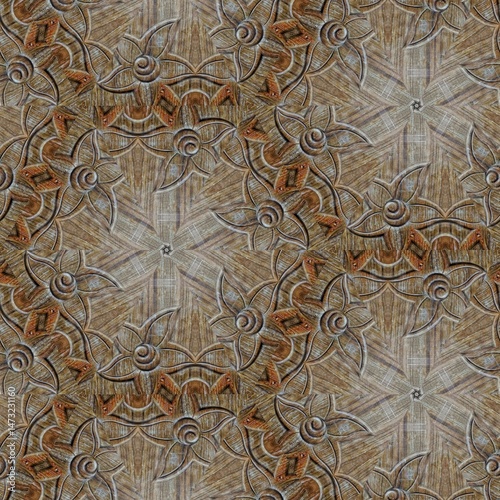 Inspirational allover design made with mixed wooden, geometric, Tribal, traditional motifs. Best for floor mat, textile, carpet, wallcovering, tiles, wrapping paper printing