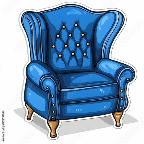Cartoon blue wing chair vector illustration on a transparent background.
