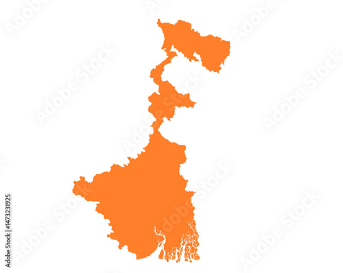 West Bengal state map in orange – isolated flat vector graphic