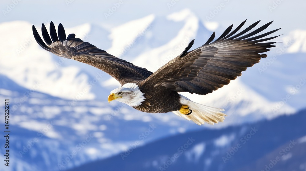 Majestic eagle soaring above snow-capped peaks Majestic eagle soaring above snow-capped peaks
