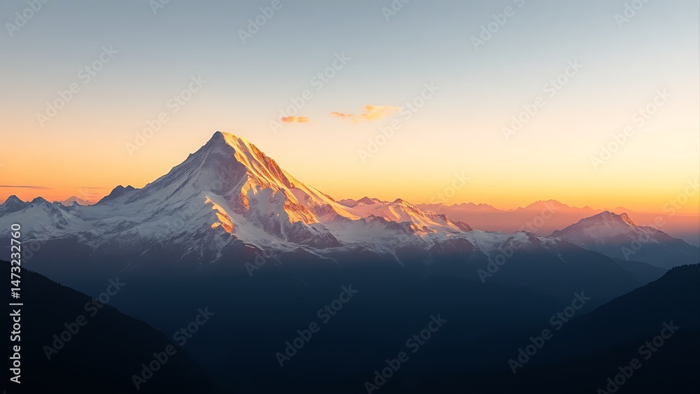 Panoramic Snowy Mountain Range at Dawn Panoramic Snowy Mountain Range at Dawn