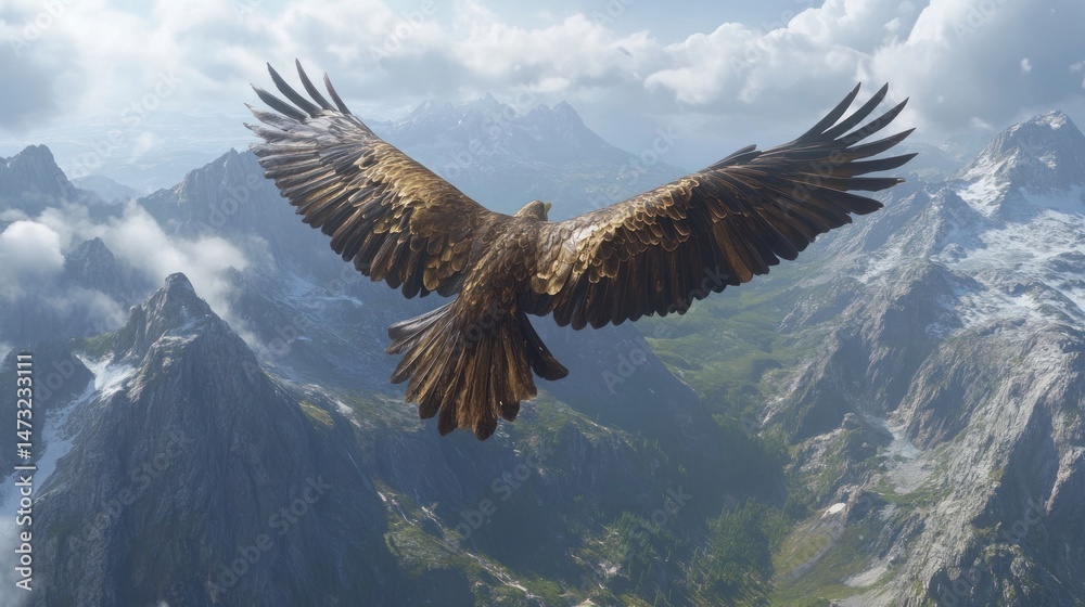 Fototapeta premium Majestic eagle soaring over alpine peaks