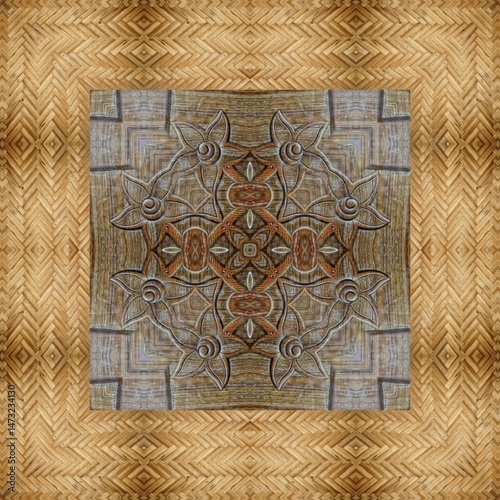 Inspirational allover design made with mixed wooden, geometric, Tribal, traditional motifs. Best for floor mat, textile, carpet, wallcovering, tiles, wrapping paper printing