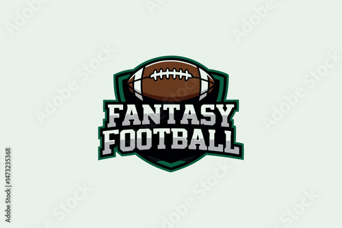 Vector illustration of a fantasy football logo with an american football and shield design