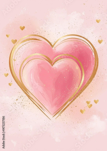 Soft pink hearts with gold accents on pastel background