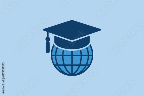 Global education concept represented by a graduation cap on top of a globe