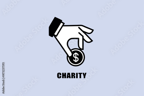 Icon illustration of a hand donating money for charity and encouraging generosity