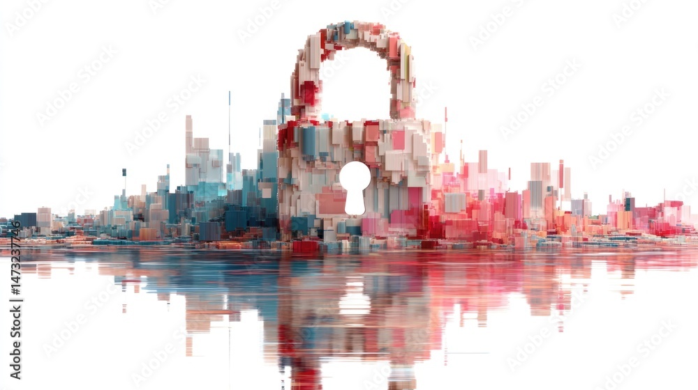 Obraz premium Cybersecurity action with digital lock and data structures in abstract environment modern concept