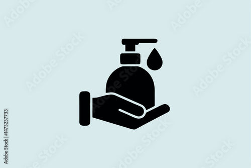 Black and white hand sanitizer icon illustrating health protection and hygiene concepts