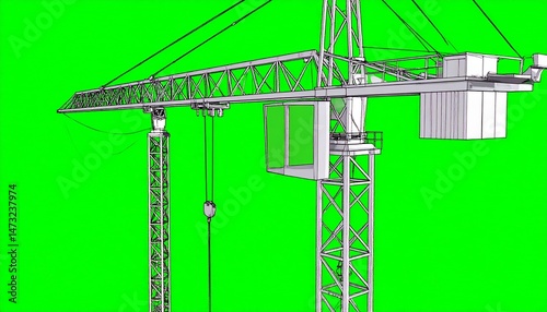 Tower crane illustration; a detailed depiction of machinery and components