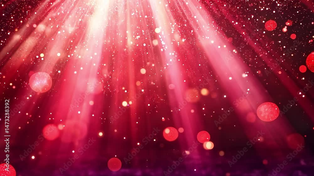 Red light beams and sparkling bokeh background