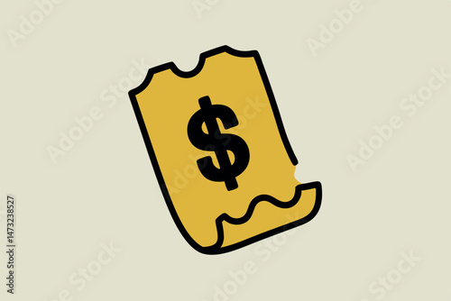 Illustrated dollar ticket concept with torn edges showcasing financial transactions and monetary value.