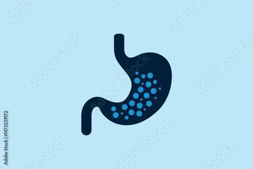 Vector illustration of the human stomach showing internal bubbles or gas build up