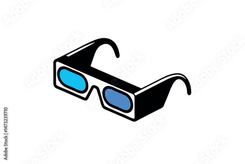 Isometric illustration of 3d glasses with blue lenses for movies and entertainment