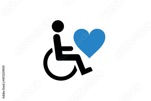 Wheelchair symbol with heart symbolizing love and support for disabled people and inclusion