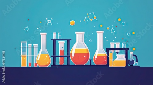 Scientific experiments using laboratory equipment and test tubes.