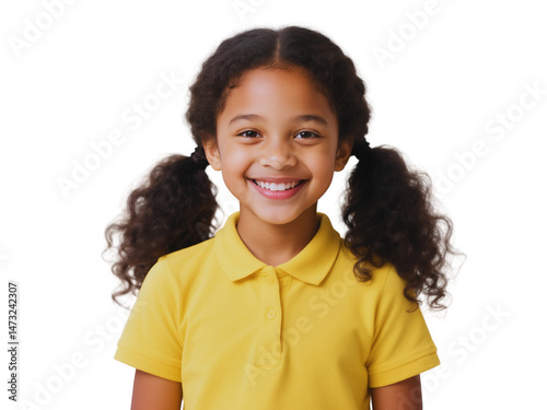 Happy Smiling Girl Child Portrait Wearing Yellow Polo Shirt