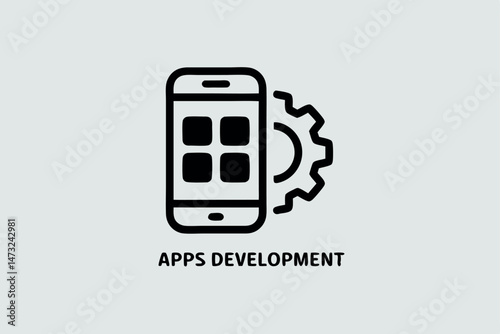 Apps development concept depicted with smartphone gear icon for technical solutions and coding