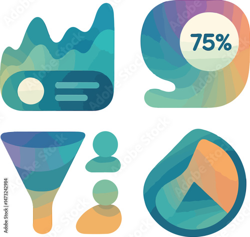 Digital marketing, business online advertising campaign icons. Vector doodle set of symbols of market strategy in internet and social media with megaphone, mobile phone, graph, target and briefcase
