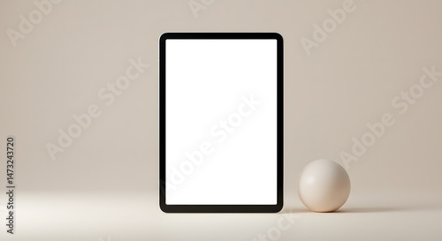 Modern Minimalist Tablet Mockup Blank Screen, Beige Background, Product Presentation