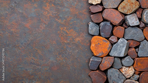 Obraz na płótnie Raising Awareness Through Metal Recycling for a Sustainable Future, Textured surface featuring a mix of smooth and rough stones in earthy colors. w salonie