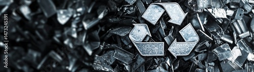 Obraz na płótnie Raising Awareness Through Metal Recycling for a Sustainable Future, Recycled metal materials with a prominent recycling symbol in a dark setting. w salonie