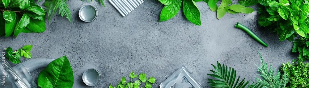 Raising Awareness Through Metal Recycling for a Sustainable Future, Lush green plants arranged on a textured surface, creating a tranquil and natural ambiance.