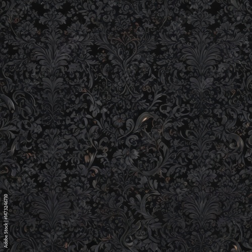 Intricate black damask, seamless floral vines , vintage, damask, decor