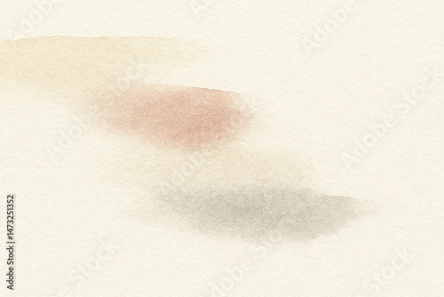 Washi paper inspired watercolor background, light layers of earthy tones ochre, muted red, and ash gray abstract natural style, Japanese minimalist feel