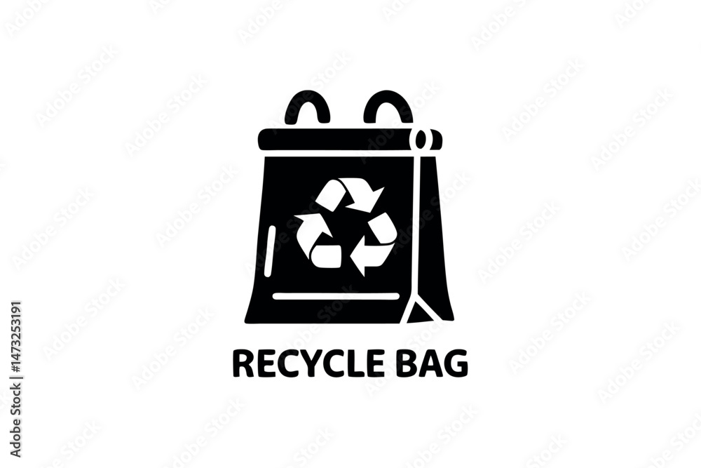 Simple black and white illustration of a recycle bag symbol for environmental awareness. Simple black and white illustration of a recycle bag symbol for environmental awareness.