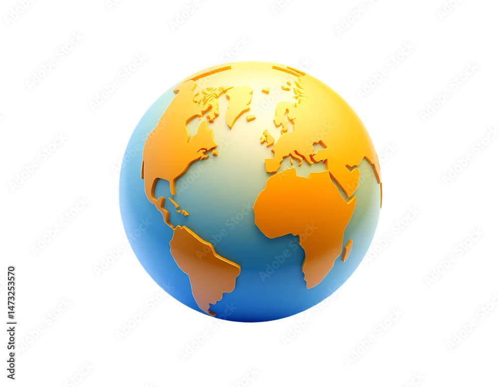 Fototapeta premium 3D Globe of Earth with continents highlighted in orange