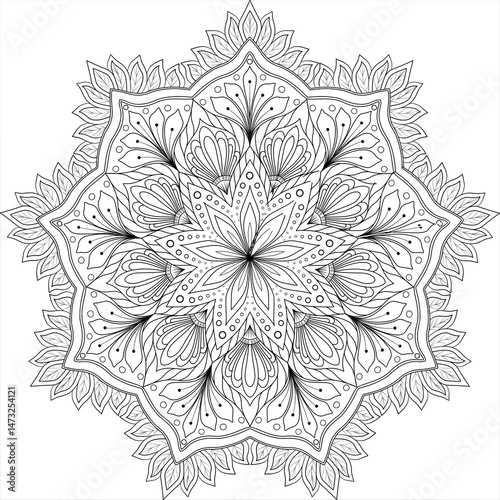 Vector Intricate Mandala Line Art for Coloring Book, Mindfulness Activities, Relaxation, Yoga Studio Decor, Printable Art, and Meditation Projects.