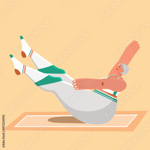 Body fat woman doing boat pose
