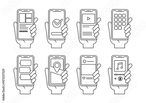 スマートフォン アプリ 線画 イラスト素材	
