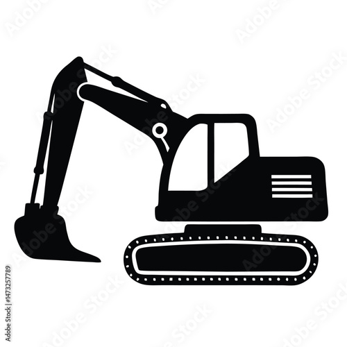 Construction excavator silhouette vector illustration isolated on a white background 
