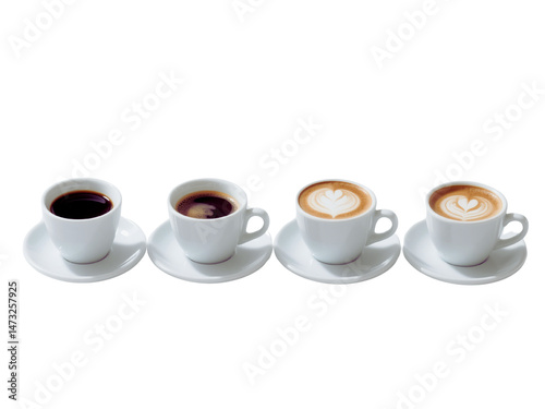 Four Cups of Coffee Espresso Macchiato Latte Cappuccino