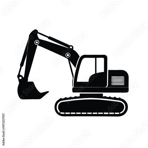 Construction excavator silhouette vector illustration isolated on a white background 