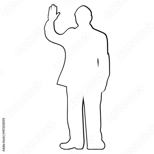 Line Art of Man Standing with One Hand Raised – Minimalist Side or Rear View Gesture Drawing in Black on White

