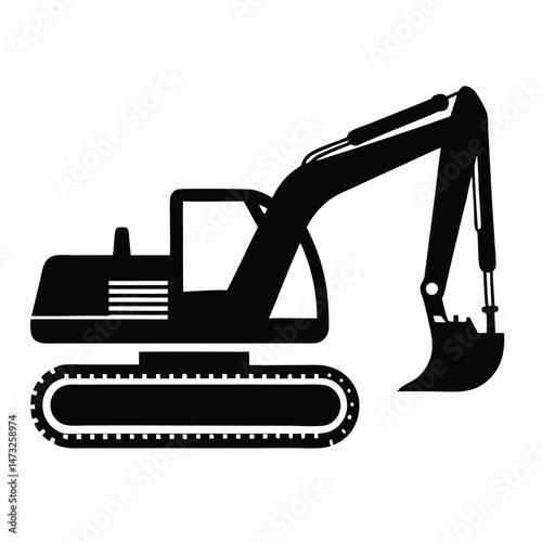 Construction excavator silhouette vector illustration isolated on a white background 