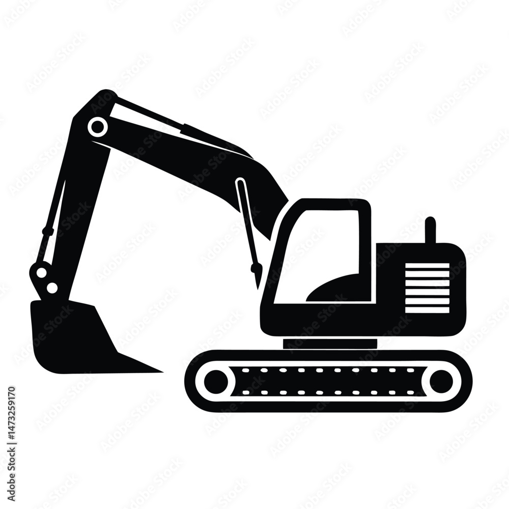 Construction excavator silhouette vector illustration isolated on a white background Construction excavator silhouette vector illustration isolated on a white background
