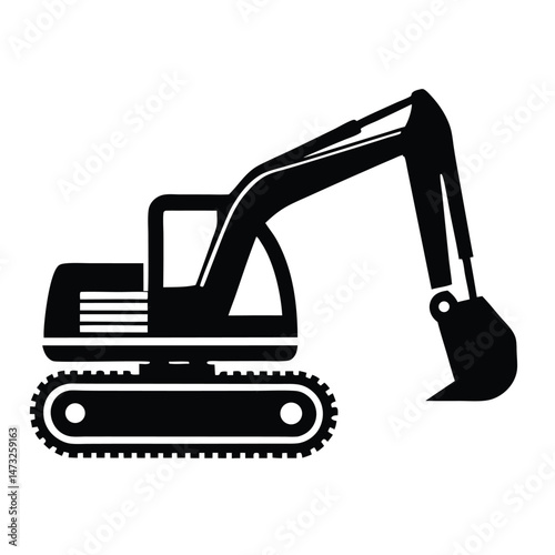 Construction excavator silhouette vector illustration isolated on a white background 