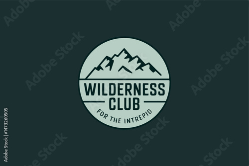 Wilderness club logo design featuring mountain peaks ideal for outdoor adventure or exploration branding