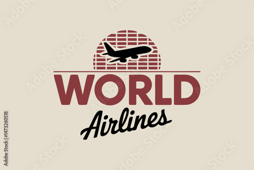 Vintage world airlines logo featuring airplane symbol over stylish text and retro design.