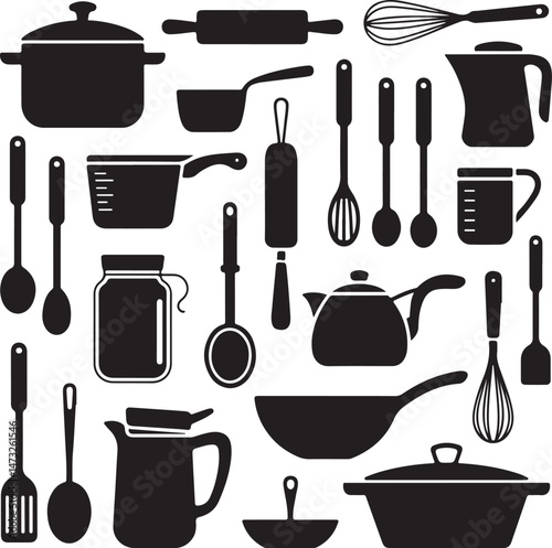 Essential Kitchen Tools Silhouette Set

Modern Chef Cooking in Kitchen Vector

Minimalist Kitchen Utensils Illustration

Silhouette of Home Kitchen Interior

Baking and Cooking Utensil Design