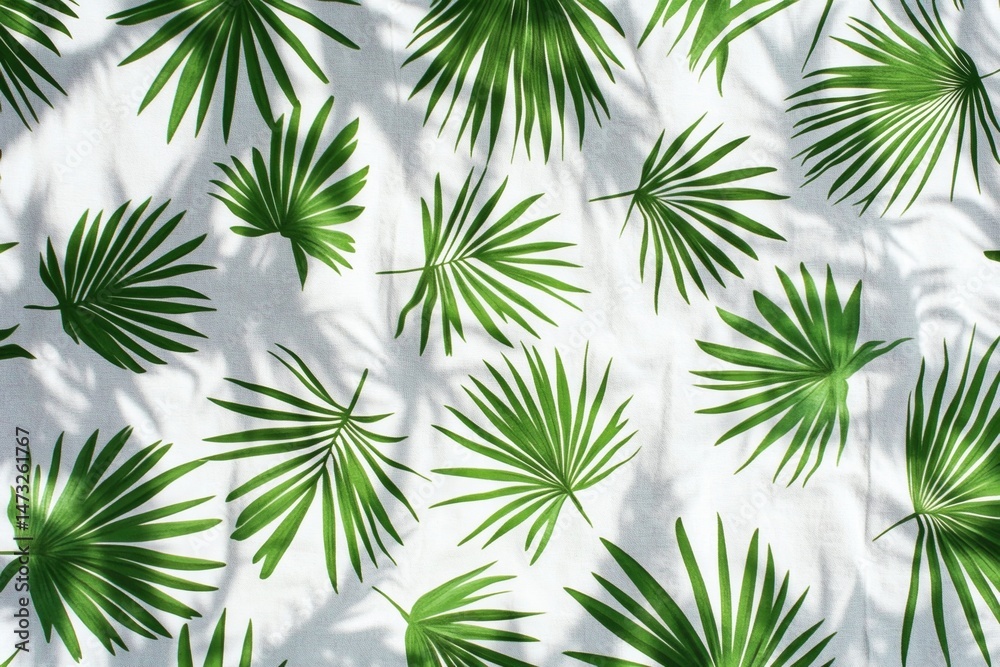Palm leaf green pattern background with botanical tropical foliage and natural summer light shadows. Stylish fresh design for decoration and creative concepts. Palm leaf green pattern background with botanical tropical foliage and natural summer light shadows. Stylish fresh design for decoration and creative concepts.