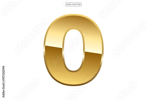  Gold numbers 0 with endings made of golden ribbons isolated on transparent background. Vector decorative design elements template