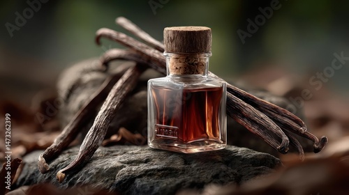 Vanilla extract with beans, dark and aromatic